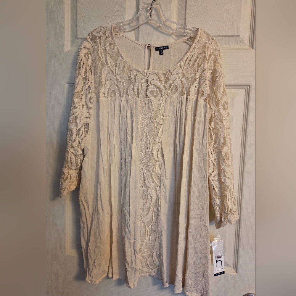 Hannah Cream Lace Tunic Top 3X NWT